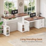 SEDETA Farmhouse L Shaped Electric Standing Desk, 63" x 67" Height Adjustable Home Office Executive Desk with Drawers, Standing Computer Desks with Power Outlet for Home Office, White+Brown - Image 5
