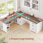 SEDETA Farmhouse L Shaped Electric Standing Desk, 63" x 67" Height Adjustable Home Office Executive Desk with Drawers, Standing Computer Desks with Power Outlet for Home Office, White+Brown - Image 6