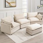 ROWHY Oversized Modular Sectional Sofa with Movable Ottoman, 112 Inch 4 Seat Modern Corduroy Sofa Set, Convertible L Shaped Couch for Living Room and Office, Beige - Image 4
