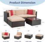 Vongrasig 5 Piece Patio Furniture Sets, Outdoor Patio Set Sectional Sofa, All-Weather PE Rattan Outdoor Couch with Ottoman, Glass Table for Garden, Backyard, Porch, Beige - Image 4
