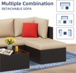 Vongrasig 5 Piece Patio Furniture Sets, Outdoor Patio Set Sectional Sofa, All-Weather PE Rattan Outdoor Couch with Ottoman, Glass Table for Garden, Backyard, Porch, Beige - Image 5