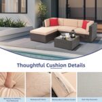 Vongrasig 5 Piece Patio Furniture Sets, Outdoor Patio Set Sectional Sofa, All-Weather PE Rattan Outdoor Couch with Ottoman, Glass Table for Garden, Backyard, Porch, Beige - Image 6