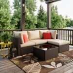 Vongrasig 5 Piece Patio Furniture Sets, Outdoor Patio Set Sectional Sofa, All-Weather PE Rattan Outdoor Couch with Ottoman, Glass Table for Garden, Backyard, Porch, Beige - Image 8