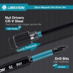 LIBRATON Magnetic Nut Driver Set, 35PCs Impact Driver Bit Set, Deep Nut Driver Set, Metric & SAE Nut Driver for Impact Drill, Wing Nut Driver, Quick-release Bit Holder, Drill Bit PH1 PH2, with Toolbox - Image 6