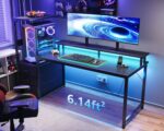 AODK 59 Inch Gaming Desk with LED Light- Reversible Computer Desk with Storage Shelves & Monitor Stand, Modern Gamer Desk Table with Fabric Drawers, Black - Image 3