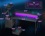 AODK 59 Inch Gaming Desk with LED Light- Reversible Computer Desk with Storage Shelves & Monitor Stand, Modern Gamer Desk Table with Fabric Drawers, Black - Image 4