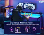 AODK 59 Inch Gaming Desk with LED Light- Reversible Computer Desk with Storage Shelves & Monitor Stand, Modern Gamer Desk Table with Fabric Drawers, Black - Image 7