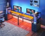 AODK 59 Inch Gaming Desk with LED Light- Reversible Computer Desk with Storage Shelves & Monitor Stand, Modern Gamer Desk Table with Fabric Drawers, Black - Image 8