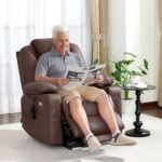 MCombo Electric Power Lift Recliner Chair Sofa with Massage and Heat for Elderly, 3 Positions, 2 Side Pockets, and Cup Holders, USB Ports, Faux Leather 7040 (Light Brown, Medium) - Image 3
