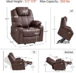 MCombo Electric Power Lift Recliner Chair Sofa with Massage and Heat for Elderly, 3 Positions, 2 Side Pockets, and Cup Holders, USB Ports, Faux Leather 7040 (Light Brown, Medium) - Image 4