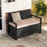 Tangkula 40 Gallon Outdoor Bench with Storage, Patio Wicker Storage Bench with Cushion, Cover, Metal Frame, Deck Box Seat for Backyard, Poolside, Balcony, Garden - Image 3