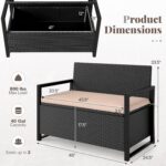 Tangkula 40 Gallon Outdoor Bench with Storage, Patio Wicker Storage Bench with Cushion, Cover, Metal Frame, Deck Box Seat for Backyard, Poolside, Balcony, Garden - Image 4