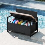 Tangkula 40 Gallon Outdoor Bench with Storage, Patio Wicker Storage Bench with Cushion, Cover, Metal Frame, Deck Box Seat for Backyard, Poolside, Balcony, Garden - Image 5