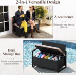 Tangkula 40 Gallon Outdoor Bench with Storage, Patio Wicker Storage Bench with Cushion, Cover, Metal Frame, Deck Box Seat for Backyard, Poolside, Balcony, Garden - Image 6