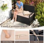 Tangkula 40 Gallon Outdoor Bench with Storage, Patio Wicker Storage Bench with Cushion, Cover, Metal Frame, Deck Box Seat for Backyard, Poolside, Balcony, Garden - Image 8