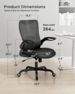 MUXX.STIL Office Chair, Ergonomic Desk Chair with Adjustable Lumbar Support and Flip up Armrest, Breathable Mesh Computer Chair for Home Office, Black - Image 3
