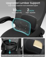 MUXX.STIL Office Chair, Ergonomic Desk Chair with Adjustable Lumbar Support and Flip up Armrest, Breathable Mesh Computer Chair for Home Office, Black - Image 6