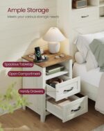 VASAGLE LIRY Collection - Farmhouse Nightstands with Charging Station, Set of 2 Bedside Tables, Side Tables with 2 Drawers, Open Compartment, for Bedroom, Rustic White and Honey Brown ULET869W01 - Image 7