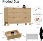 Fluted Dresser for Bedroom with 6 Drawers, 48" Wide Modern Chest of Drawers with Metal Handle, Wooden Dresser TV Stand, Wood Closet Clothes Storage Organizer for Living Room, Hallway, Natural Oak - Image 3