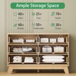 Fluted Dresser for Bedroom with 6 Drawers, 48" Wide Modern Chest of Drawers with Metal Handle, Wooden Dresser TV Stand, Wood Closet Clothes Storage Organizer for Living Room, Hallway, Natural Oak - Image 4