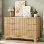 Fluted Dresser for Bedroom with 6 Drawers, 48" Wide Modern Chest of Drawers with Metal Handle, Wooden Dresser TV Stand, Wood Closet Clothes Storage Organizer for Living Room, Hallway, Natural Oak - Image 5