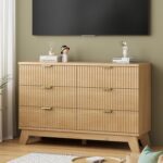 Fluted Dresser for Bedroom with 6 Drawers, 48" Wide Modern Chest of Drawers with Metal Handle, Wooden Dresser TV Stand, Wood Closet Clothes Storage Organizer for Living Room, Hallway, Natural Oak - Image 8