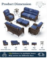 HILLGA 7-Piece Luxury Patio Furniture Set with 6" Thick Cushions, Weather-Resistant Wicker High Back Swivel Rocker Chairs, Senior-Friendly Outdoor Loveseat Set for Large Deck and Poolside, Blue(V2) - Image 3