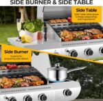 34,000 BTU 3-Burner Propane Gas Grill with Side Burner, All Stainless Steel BBQ Grill, Cast Iron Grates & Portable Cart with Wheels，Outdoor Barbecue Grill for Backyard, Patio, Camping (G31 PRO) - Image 4