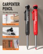 Nicpro Carpenter Pencil with Sharpener, Mechanical Pencils Set with 26 Refills, Deep Hole Marker for Construction, Heavy Duty Woodworking Tools for Architect (Black, Red) - With Case - Image 3