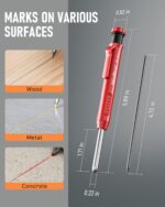 Nicpro Carpenter Pencil with Sharpener, Mechanical Pencils Set with 26 Refills, Deep Hole Marker for Construction, Heavy Duty Woodworking Tools for Architect (Black, Red) - With Case - Image 5