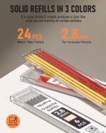 Nicpro Carpenter Pencil with Sharpener, Mechanical Pencils Set with 26 Refills, Deep Hole Marker for Construction, Heavy Duty Woodworking Tools for Architect (Black, Red) - With Case - Image 6