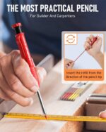 Nicpro Carpenter Pencil with Sharpener, Mechanical Pencils Set with 26 Refills, Deep Hole Marker for Construction, Heavy Duty Woodworking Tools for Architect (Black, Red) - With Case - Image 7