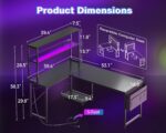 AODK L Shaped Desk Gaming Desk with LED Light & Power Outlet, 53 Inch Reversible L Shaped Computer Table with Shelf & Storage Bag & Hook for Home Office, Black - Image 4