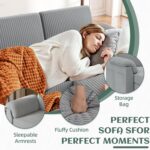 Convertible Sectional Couches Sofa, 3 Seat L Shaped Sofa with Removable Pillows Soft Corduroy Fabric Small Couch Mid Century for Living Room, Bed Room, Apartment and Office (Light Grey) - Image 5