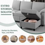 Convertible Sectional Couches Sofa, 3 Seat L Shaped Sofa with Removable Pillows Soft Corduroy Fabric Small Couch Mid Century for Living Room, Bed Room, Apartment and Office (Light Grey) - Image 6
