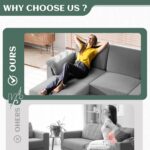 Convertible Sectional Couches Sofa, 3 Seat L Shaped Sofa with Removable Pillows Soft Corduroy Fabric Small Couch Mid Century for Living Room, Bed Room, Apartment and Office (Light Grey) - Image 7