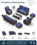 HILLGA 8-Piece Luxury Patio Furniture Set with 6" Thick Cushions, Weather-Resistant Wicker High Back Swivel Rocker Chairs, Senior-Friendly Outdoor Sofa Set for Large Deck, Yard and Poolside, Blue(V2) - Image 3