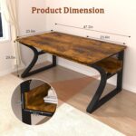47 X 23.6 Inch Computer Desk, Modern Home Office Desks w/Deeper Desktop, Writing Work Study Desk w/Storage Shelves Cable Management for Home Office, Study, Bedroom, Work from Home, Metal Frame - Image 3