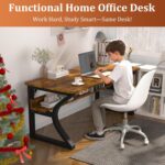 47 X 23.6 Inch Computer Desk, Modern Home Office Desks w/Deeper Desktop, Writing Work Study Desk w/Storage Shelves Cable Management for Home Office, Study, Bedroom, Work from Home, Metal Frame - Image 9