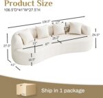 Oversized Sectional Sofa for Living Room, Modern Luxury Plush Chenille 4-Seater Extra Deep & Wide Seat Curved Cloud Couch with 4 Throw Pillows, No Assembly Needed, Cream White - Image 3