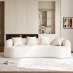 Oversized Sectional Sofa for Living Room, Modern Luxury Plush Chenille 4-Seater Extra Deep & Wide Seat Curved Cloud Couch with 4 Throw Pillows, No Assembly Needed, Cream White - Image 4
