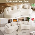 Oversized Sectional Sofa for Living Room, Modern Luxury Plush Chenille 4-Seater Extra Deep & Wide Seat Curved Cloud Couch with 4 Throw Pillows, No Assembly Needed, Cream White - Image 6