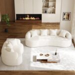 Oversized Sectional Sofa for Living Room, Modern Luxury Plush Chenille 4-Seater Extra Deep & Wide Seat Curved Cloud Couch with 4 Throw Pillows, No Assembly Needed, Cream White - Image 10