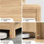 AMERLIFE 4-Piece Modern Fluted Bedroom Furniture Set, Including Wood Queen Size Bed Frame with Headboard & Footboard, 5 Drawer Tall Dresser, Storage Night Stand Set of 2, Natural Oak - Image 6