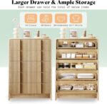AMERLIFE 4-Piece Modern Fluted Bedroom Furniture Set, Including Wood Queen Size Bed Frame with Headboard & Footboard, 5 Drawer Tall Dresser, Storage Night Stand Set of 2, Natural Oak - Image 7