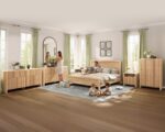AMERLIFE 4-Piece Modern Fluted Bedroom Furniture Set, Including Wood Queen Size Bed Frame with Headboard & Footboard, 5 Drawer Tall Dresser, Storage Night Stand Set of 2, Natural Oak - Image 10