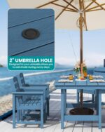 SERWALL 7-Piece Patio Dining Table Sets, Outdoor HDPE Dining Furniture Set with Umbrella Hole Cut-Out Table and 6 Chairs, Blue - Image 3