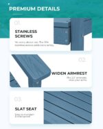 SERWALL 7-Piece Patio Dining Table Sets, Outdoor HDPE Dining Furniture Set with Umbrella Hole Cut-Out Table and 6 Chairs, Blue - Image 7