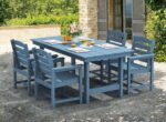 SERWALL 7-Piece Patio Dining Table Sets, Outdoor HDPE Dining Furniture Set with Umbrella Hole Cut-Out Table and 6 Chairs, Blue - Image 8