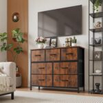 Sweetcrispy 7 Drawer Dresser with Fabric Bins Fabric Storage Tower Organizer for Bedroom Closet Hallway Entryway Tall Chest of Drawers with Steel Frame Wood Top Easy Pull Handles,Rustic Brown - Image 3